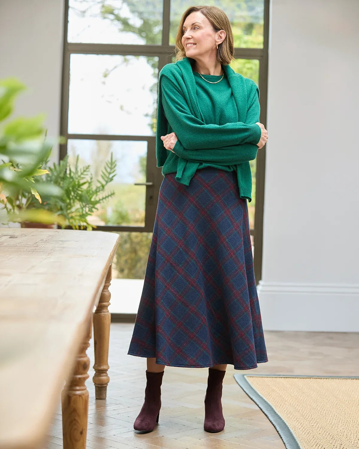 Lorraine Checked Wool Mix A Line Skirt