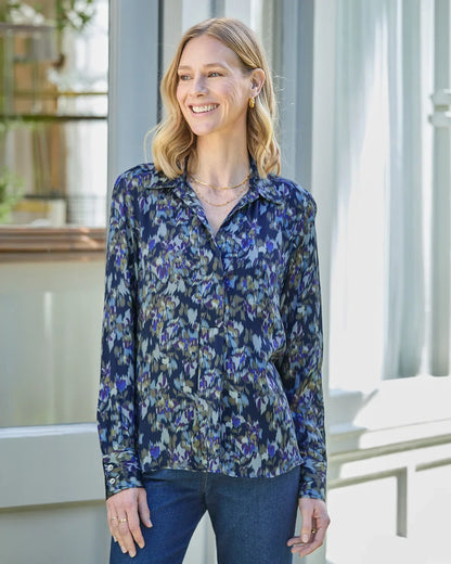 Marina Patterned Viscose Long Sleeve Blouse