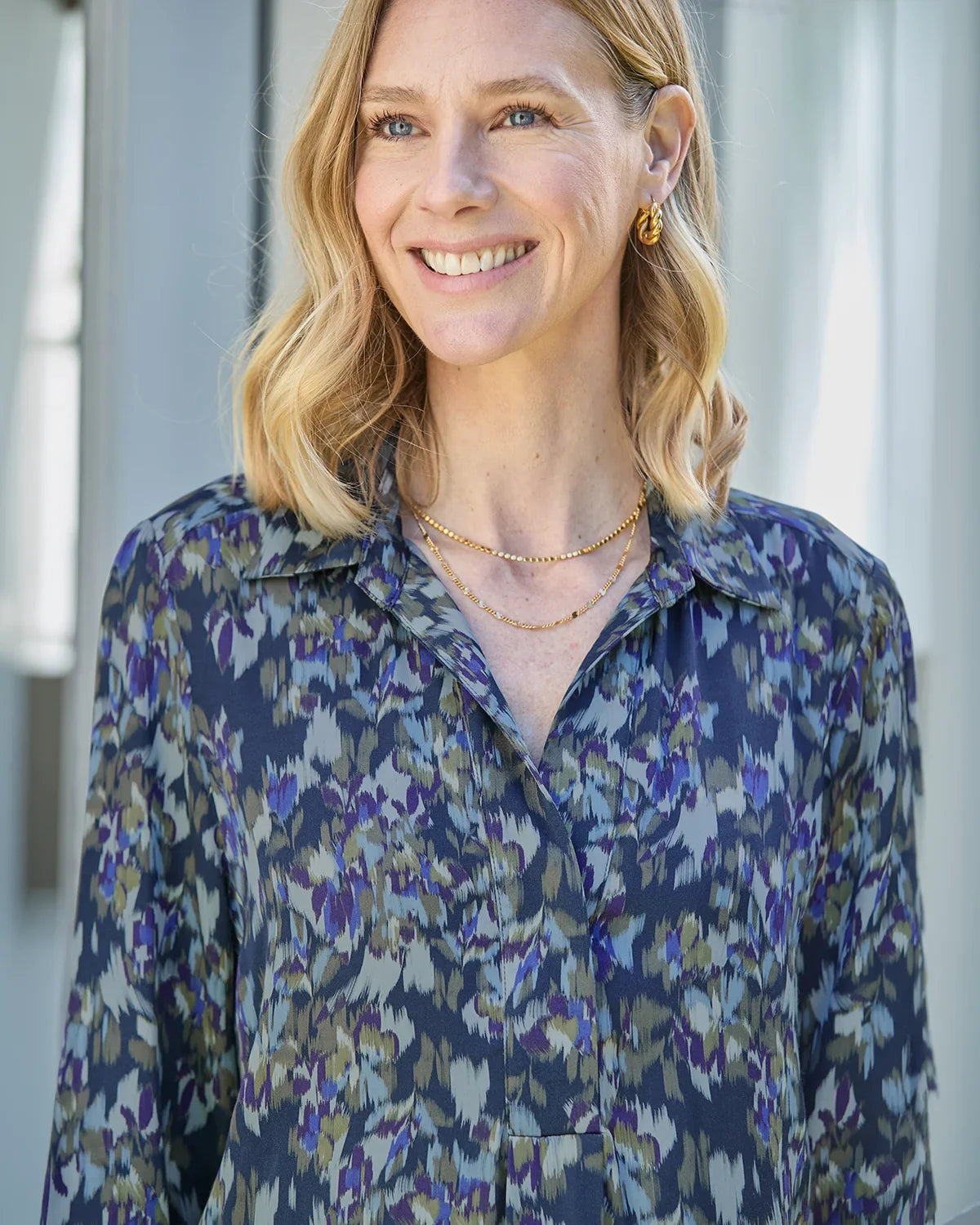 Marina Patterned Viscose Long Sleeve Blouse