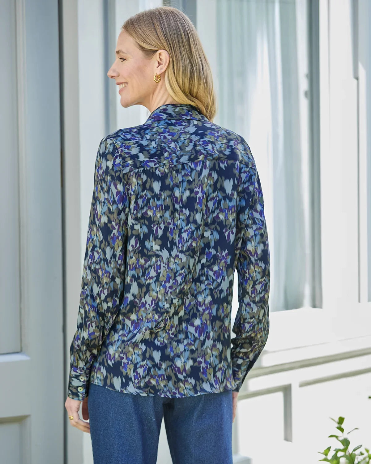 Marina Patterned Viscose Long Sleeve Blouse