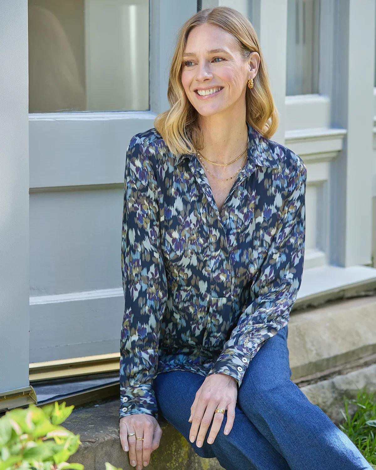 Marina Patterned Viscose Long Sleeve Blouse