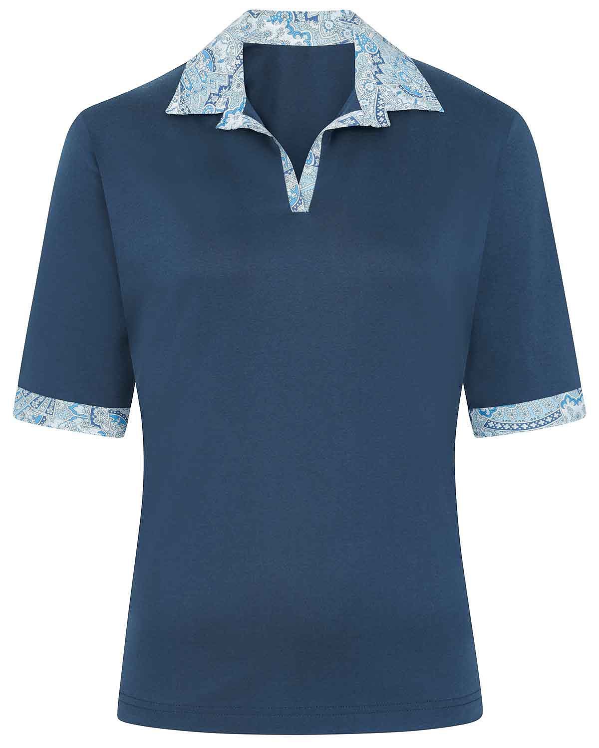 Eloise Trimmed Short Sleeve Cotton Polo Top