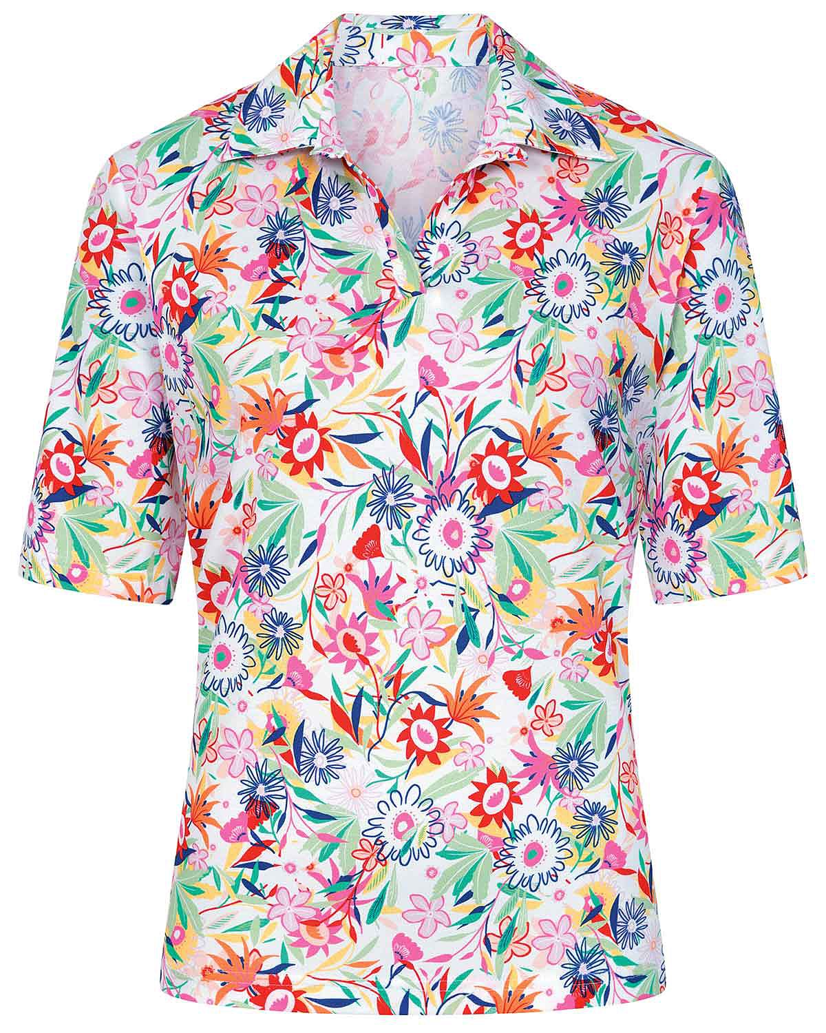 Thea Floral Cotton Short Sleeved Polo Top