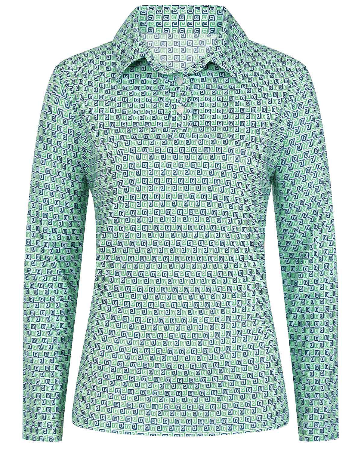 Olive Patterned Cotton Long Sleeve Polo Top