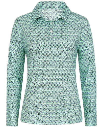 Olive Patterned Cotton Long Sleeve Polo Top