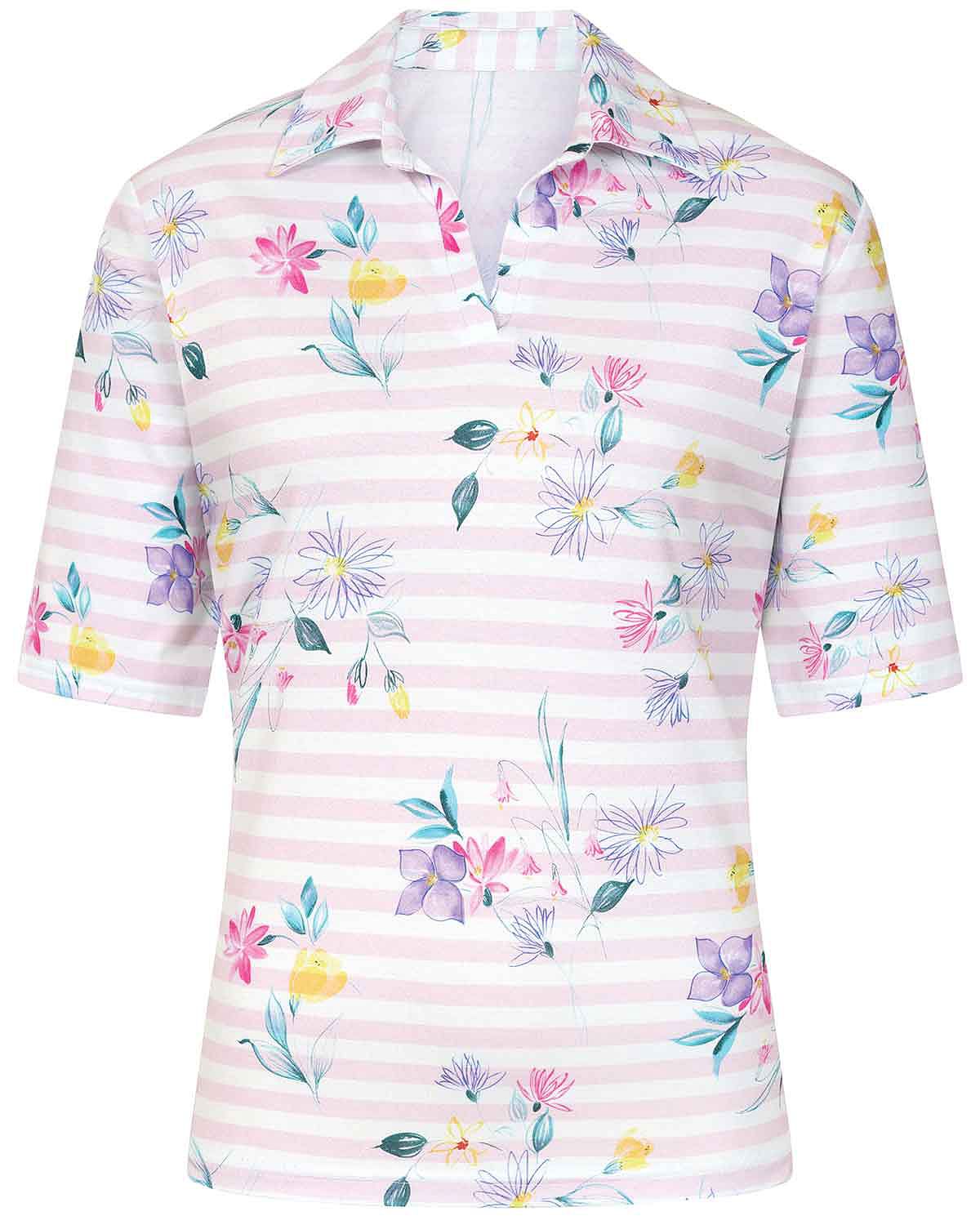 Sybil Floral Cotton Short Sleeved Polo Top