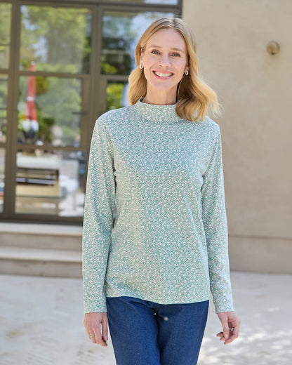 Printed Long Sleeved Cotton Turtle Neck Top - Natalie