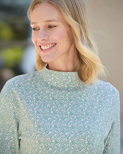 Printed Long Sleeved Cotton Turtle Neck Top - Natalie