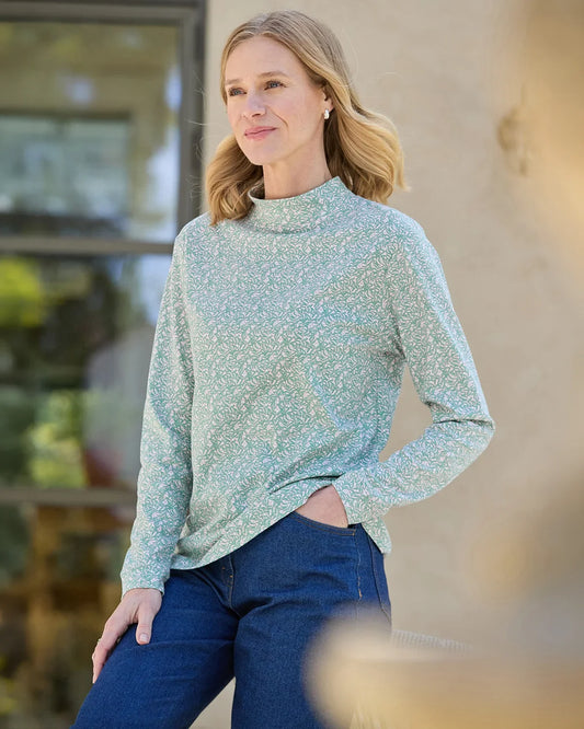 Printed Long Sleeved Cotton Turtle Neck Top - Natalie