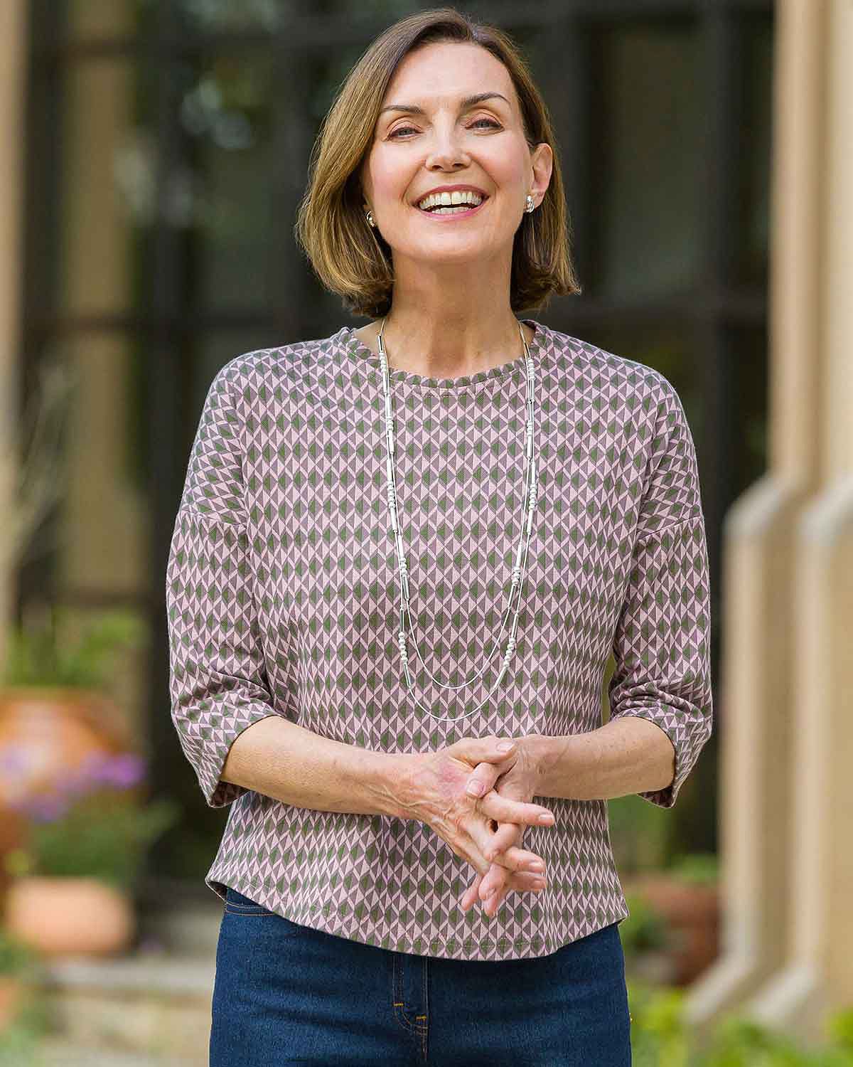 Patterned Crew Neck Dolman Sleeve Top - Maisie