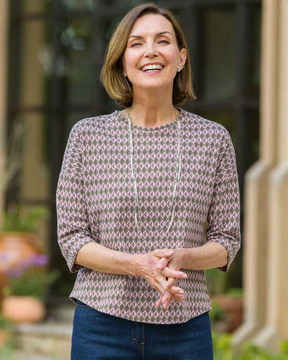 Patterned Crew Neck Dolman Sleeve Top - Maisie