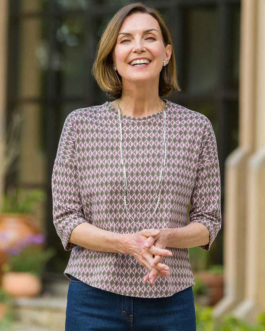 Patterned Crew Neck Dolman Sleeve Top - Maisie