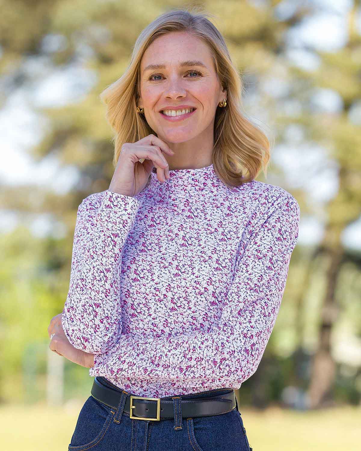 Printed Long Sleeved Cotton Turtle Neck Top - Kylie