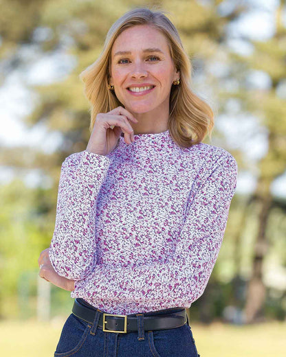 Printed Long Sleeved Cotton Turtle Neck Top - Kylie