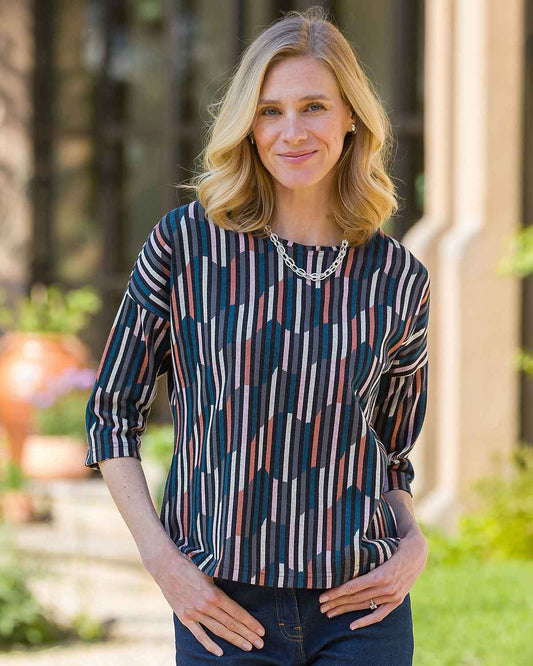 Patterned Crew Neck Dolman Sleeve Top - Eva