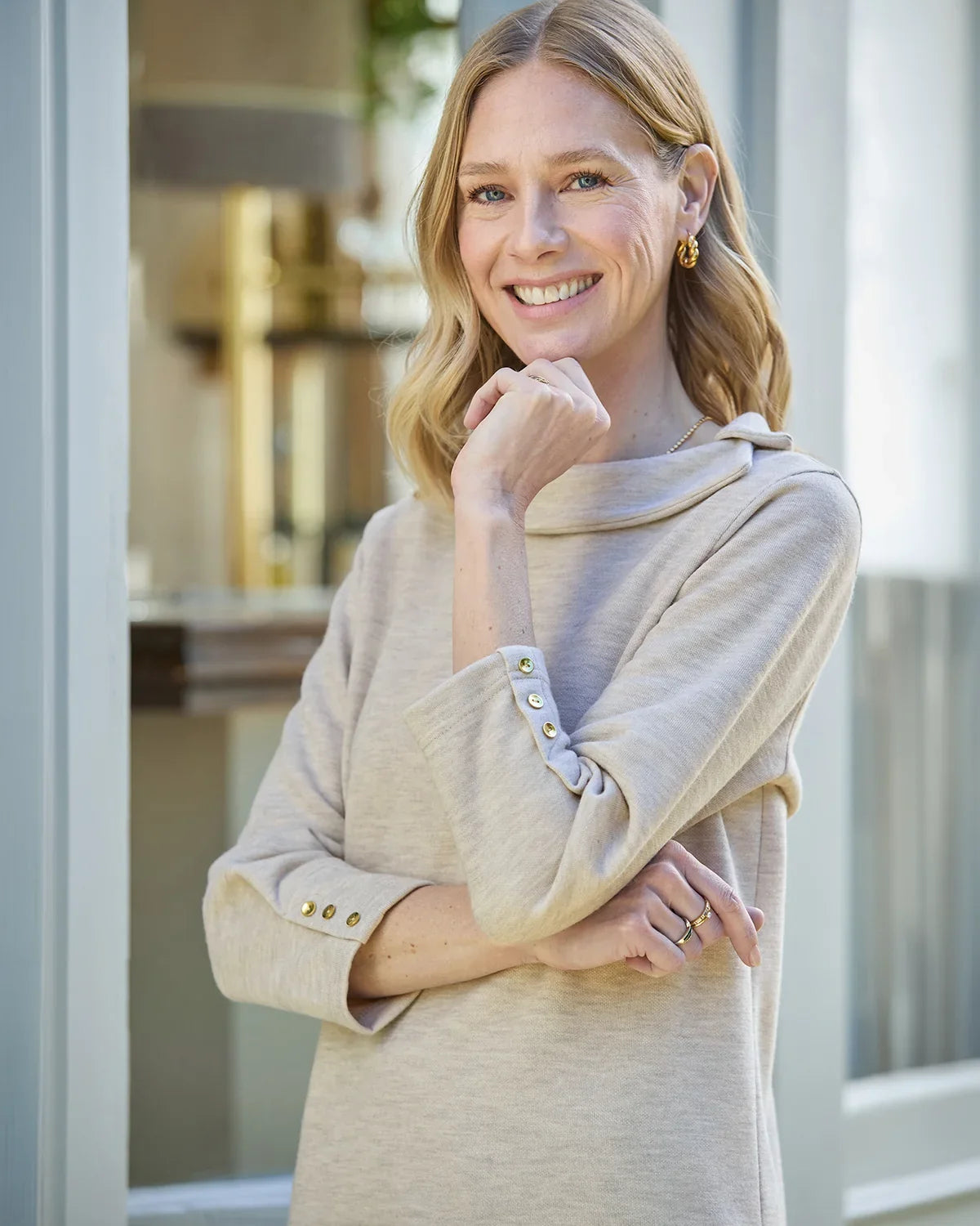 Peggy 3/4 Sleeve Boat Neck Top - Oatmeal