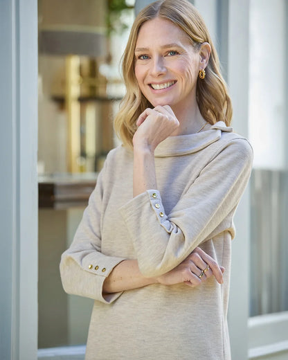 Peggy 3/4 Sleeve Boat Neck Top - Oatmeal