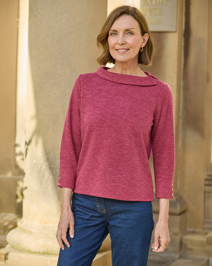 Peggy 3/4 Sleeve Boat Neck Top - Raspberry