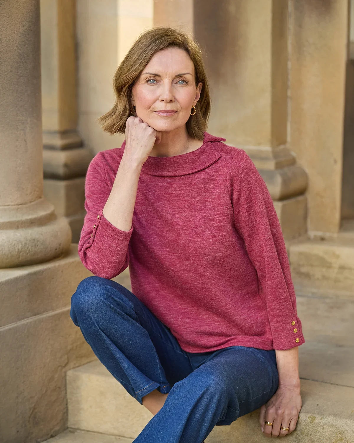Peggy 3/4 Sleeve Boat Neck Top - Raspberry