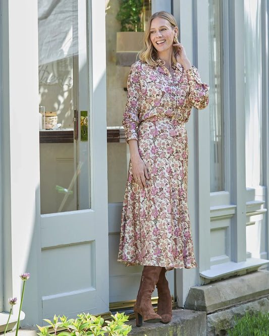 Petunia Lined Floral Pure Viscose  A Line Skirt