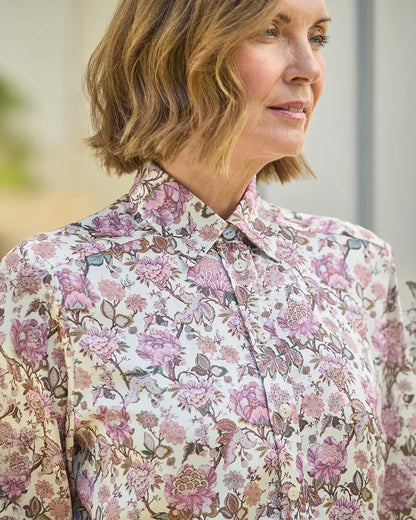 Petunia Floral Pure Viscose Long Sleeve Blouse
