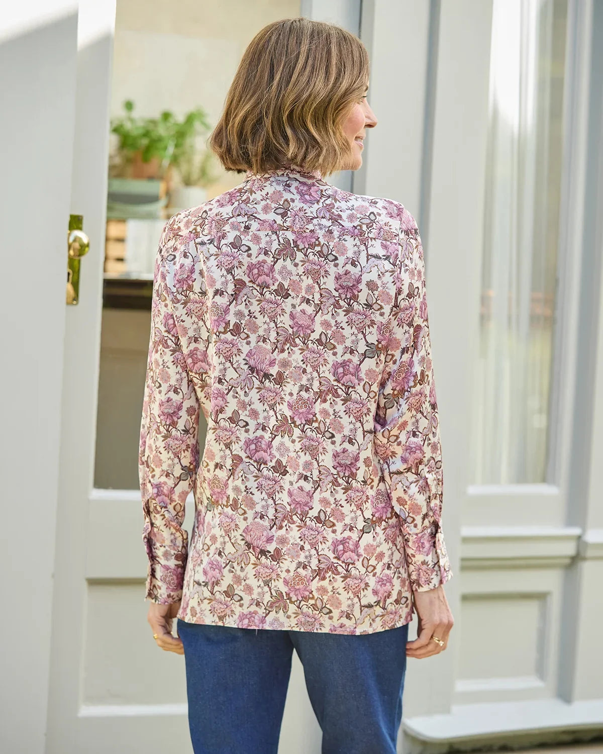 Petunia Floral Pure Viscose Long Sleeve Blouse