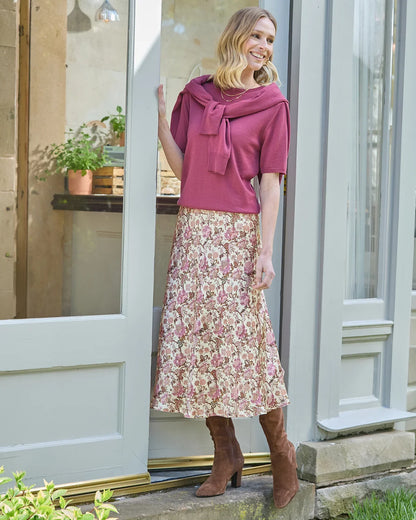 Petunia Lined Floral Pure Viscose  A Line Skirt