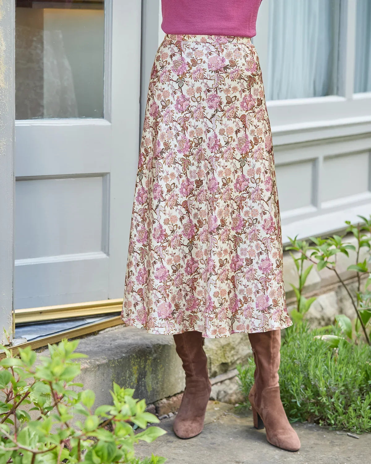 Petunia Lined Floral Pure Viscose  A Line Skirt