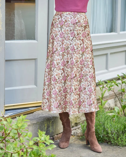 Petunia Lined Floral Pure Viscose  A Line Skirt