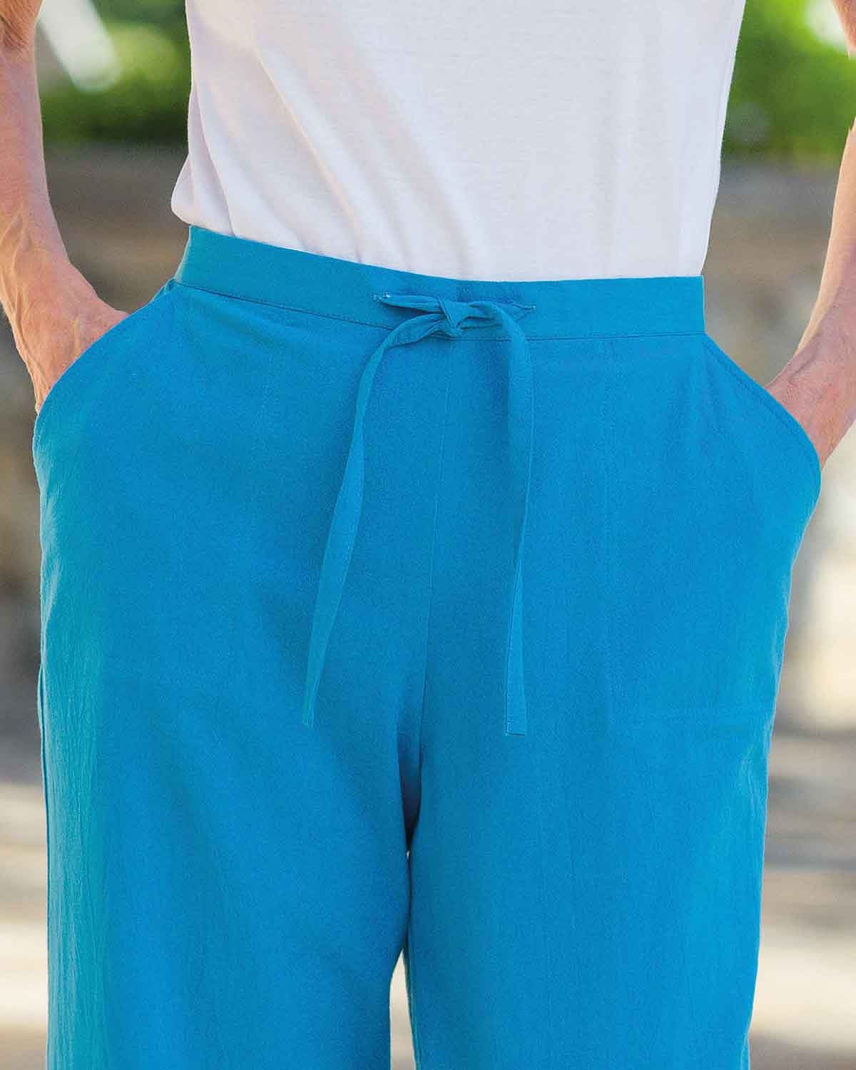 Julia Pure Cotton Pull On Trousers - Azure