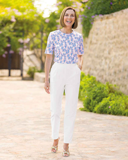 Lucille Floral Short Sleeved Cotton Leisure Top