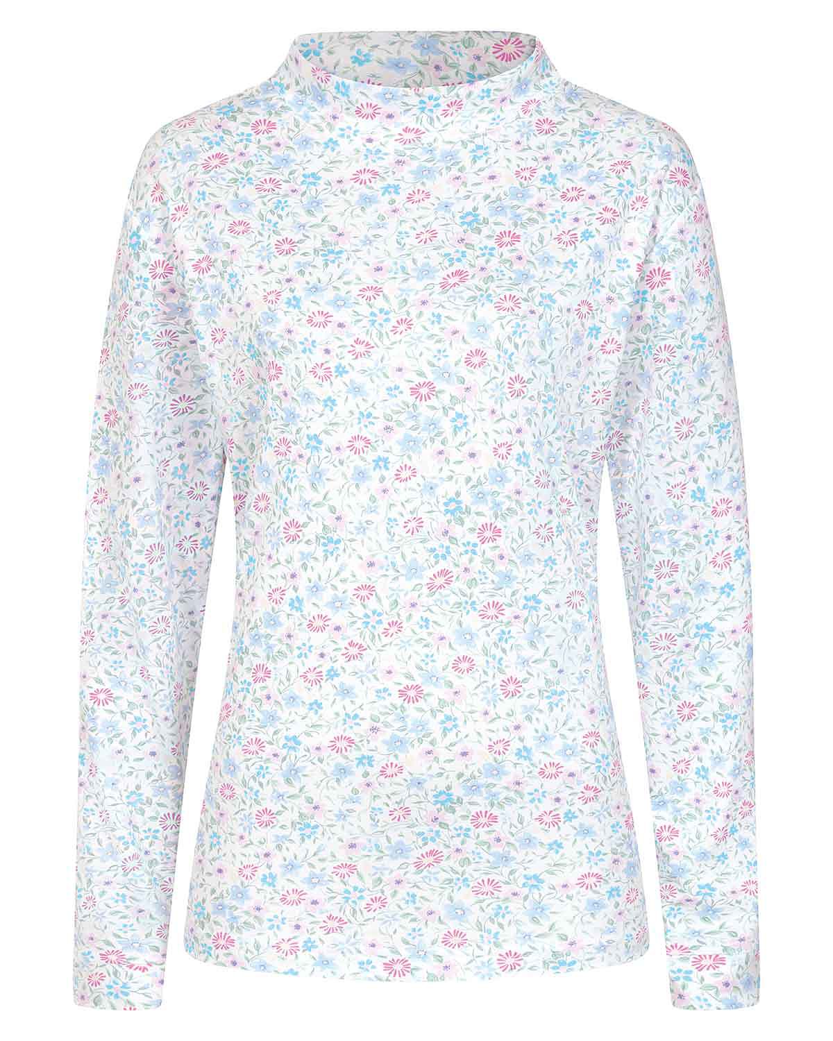 Printed Long Sleeved Cotton Turtle Neck Top - Ariella