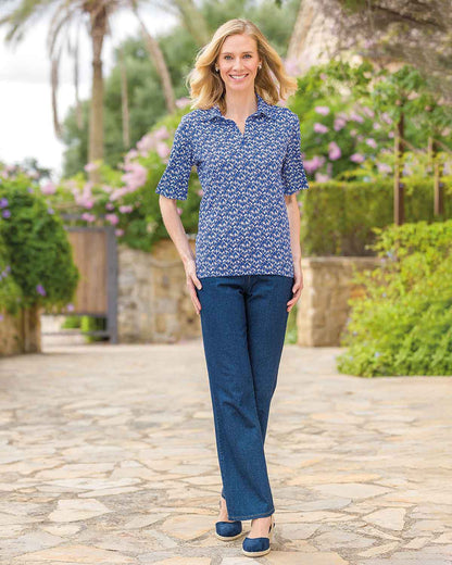 Lauren Patterned Short Sleeved Cotton Polo Top