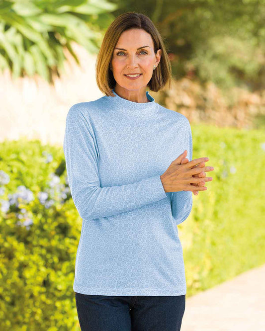 Nicole Floral Long Sleeved Cotton Turtle Neck Top