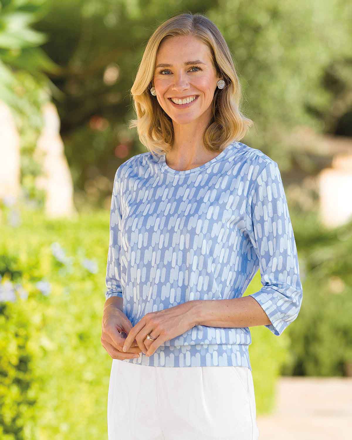 Printed Pure Cotton 3/4 Sleeve Blouson Top - Rachel