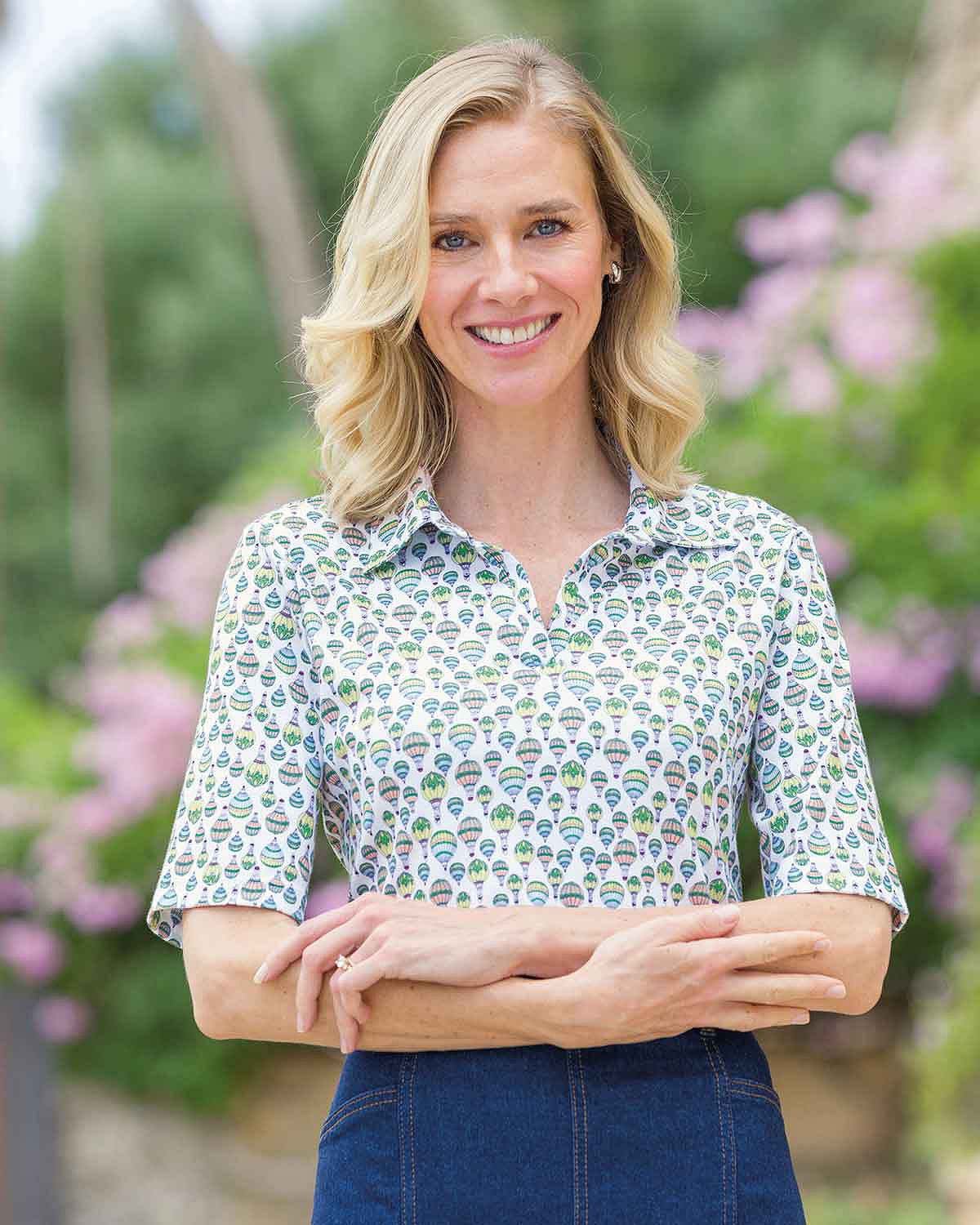 Dani Patterned Short Sleeved Cotton Polo Top