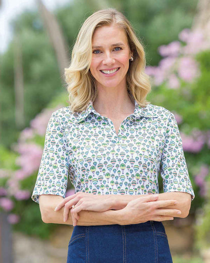 Dani Patterned Short Sleeved Cotton Polo Top