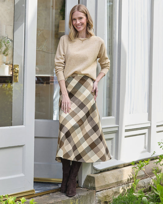 Roberta Checked Wool Mix  A Line Skirt
