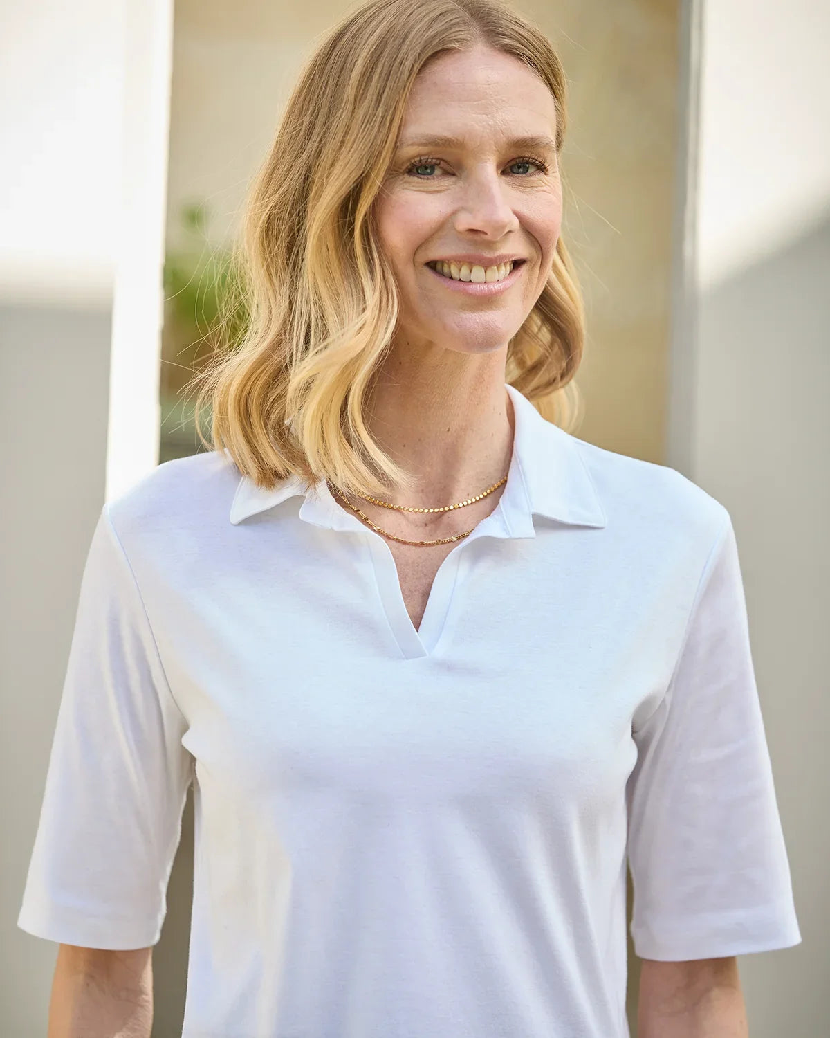Silky Cotton Ladies Polo Top - White