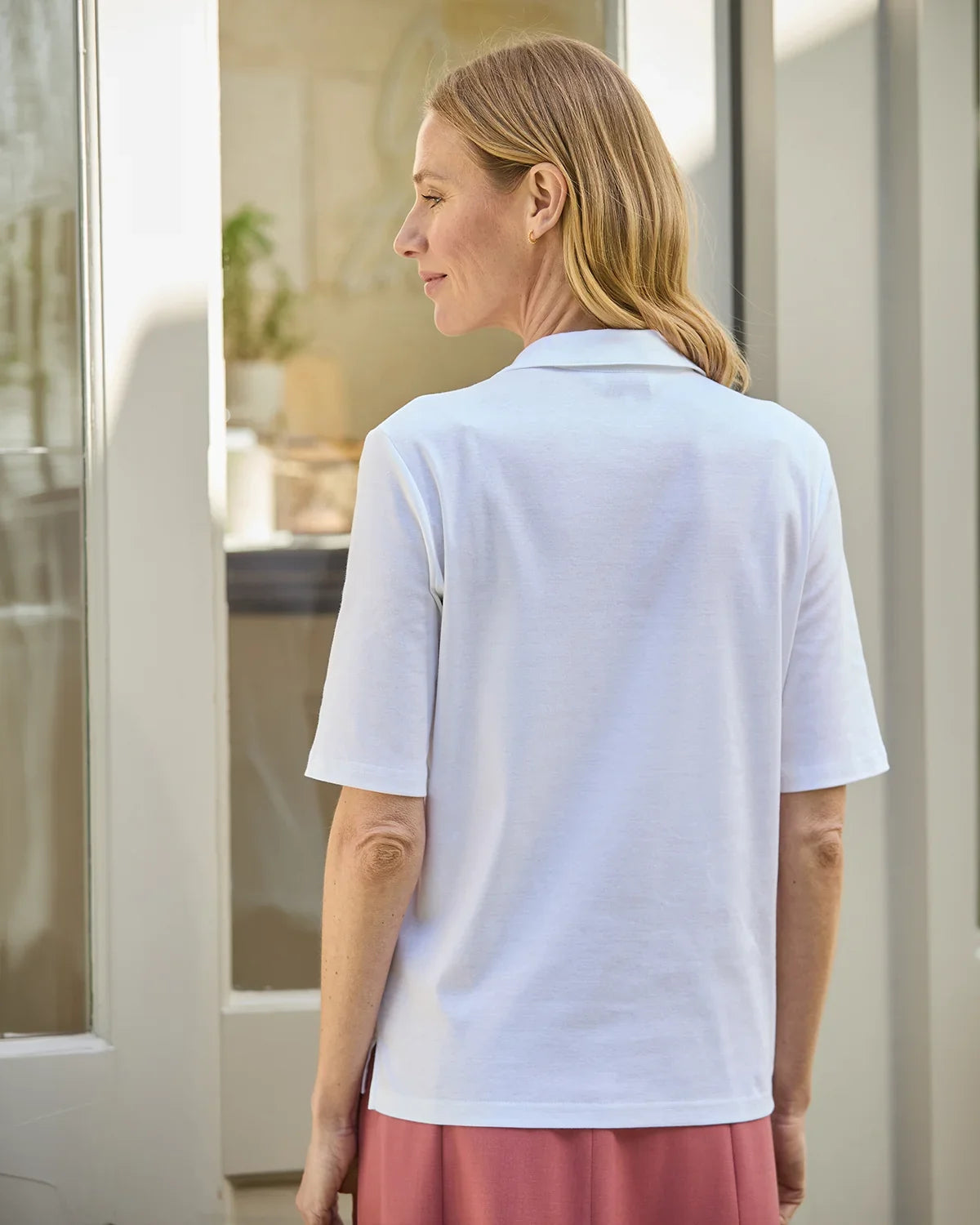 Silky Cotton Ladies Polo Top - White