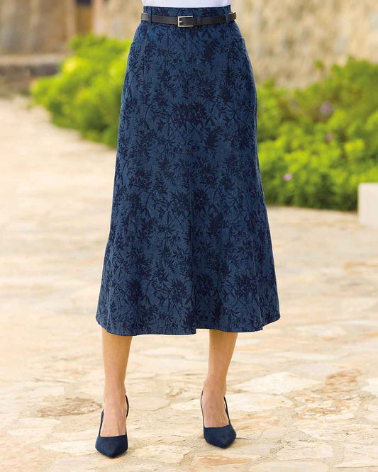 Joy Floral Denim Panelled A Line Skirt