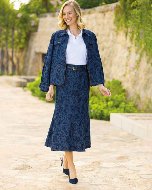 Joy Floral Denim Panelled A Line Skirt