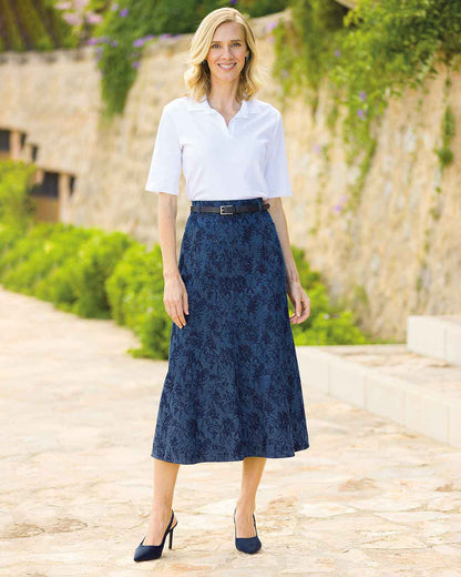 Joy Floral Denim Panelled A Line Skirt