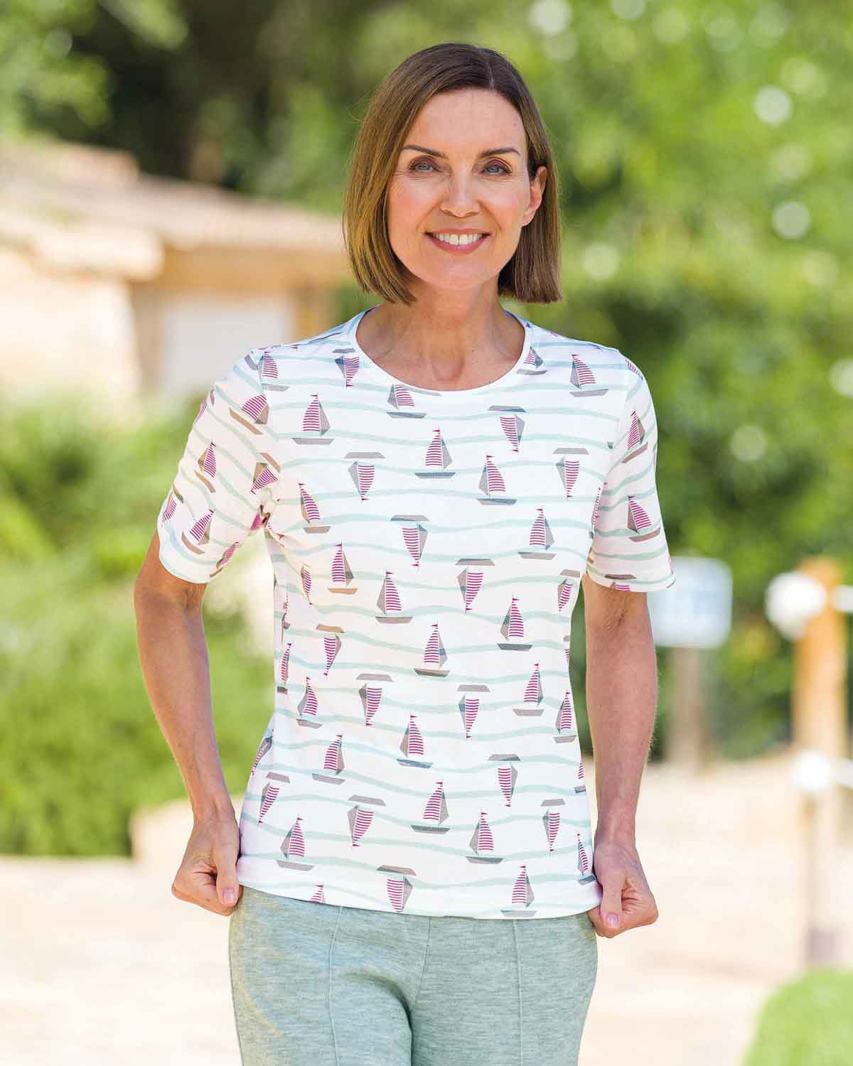 Amani Patterned Short Sleeved Cotton Leisure Top