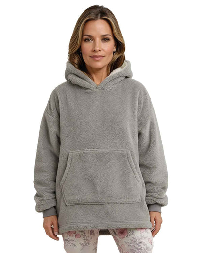 Ladies Grey Fleece Pullover Style Blanket Hoodie
