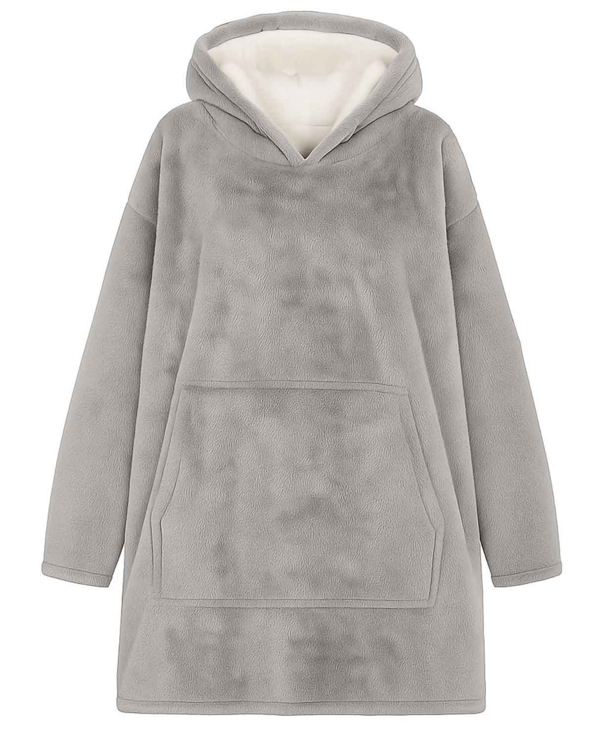 Ladies Grey Fleece Pullover Style Blanket Hoodie