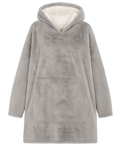 Ladies Grey Fleece Pullover Style Blanket Hoodie
