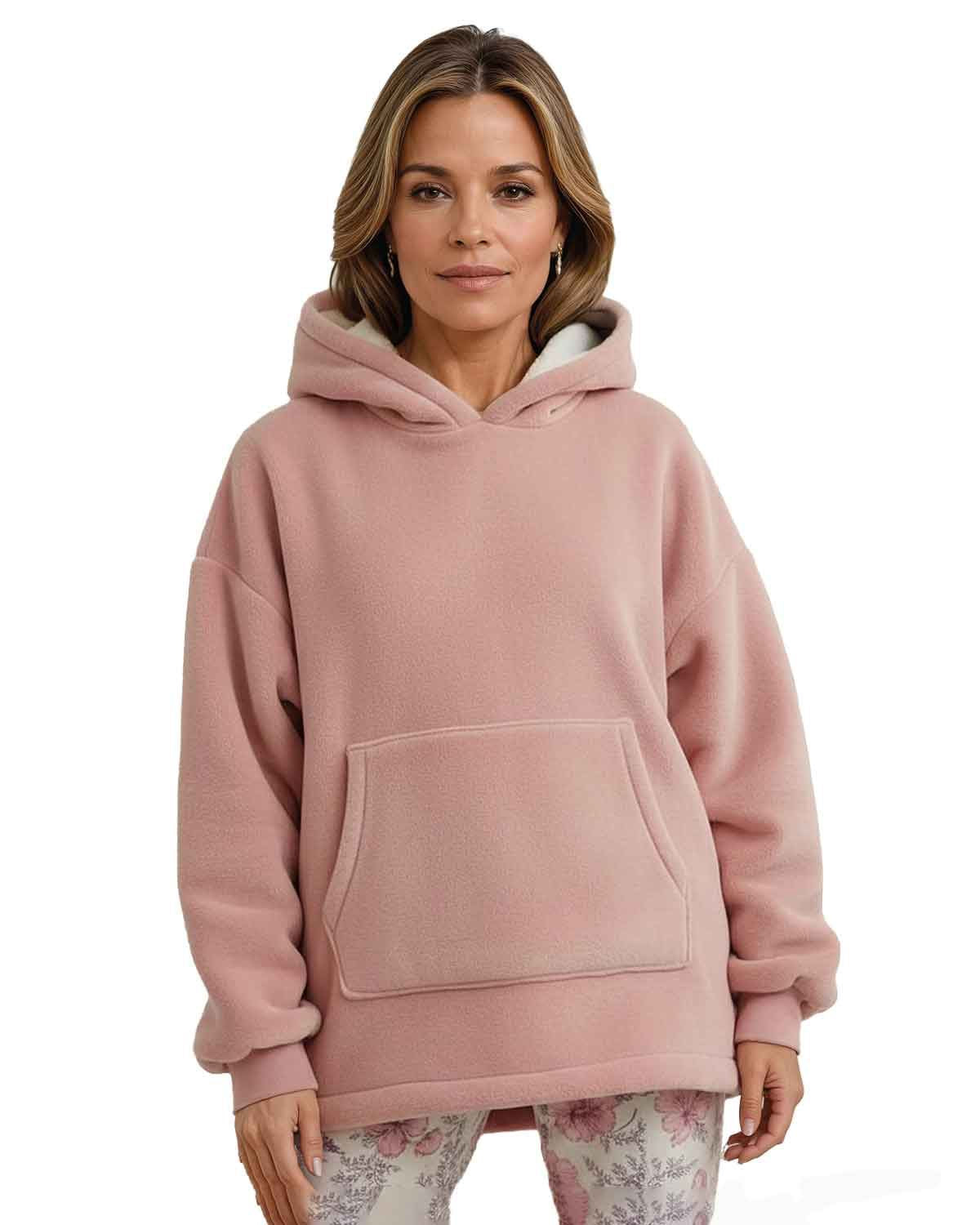 Ladies Pink Fleece Pullover Style Blanket Hoodie