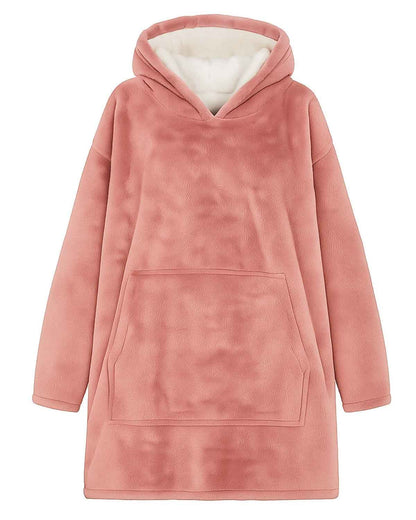 Ladies Pink Fleece Pullover Style Blanket Hoodie