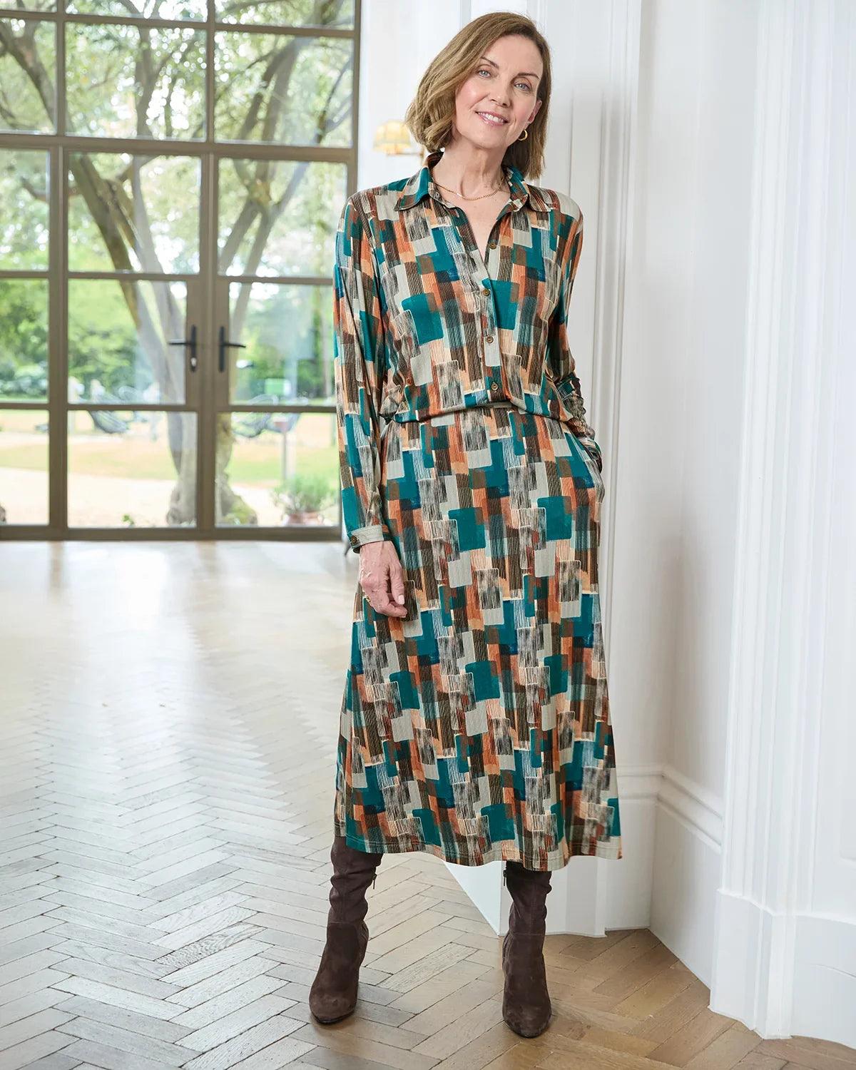 Winona Lined Patterned Viscose Mix A Line Skirt